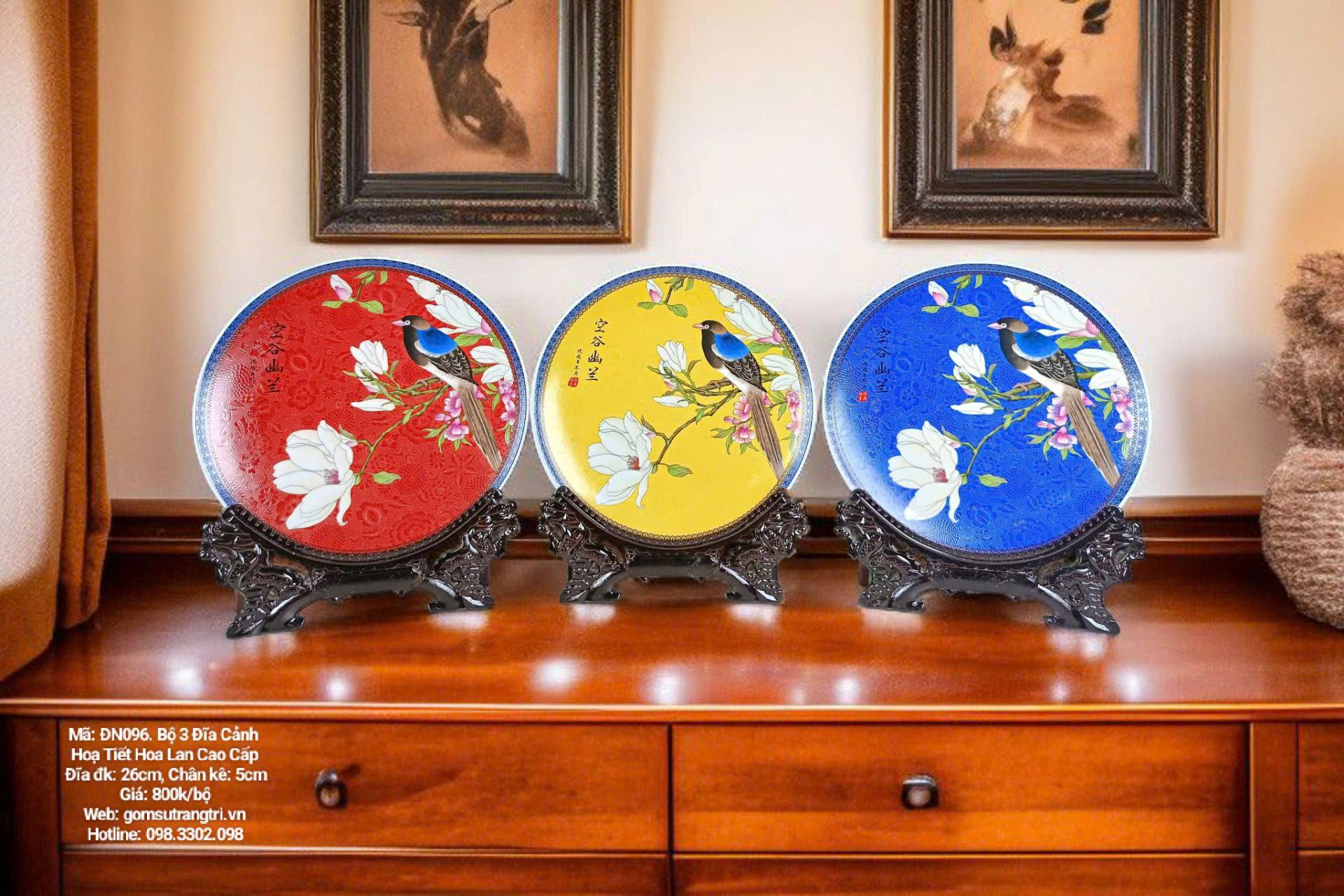 BỘ BA ĐĨA CẢNH HỌA TIẾT HOA LAN CAO CẤP